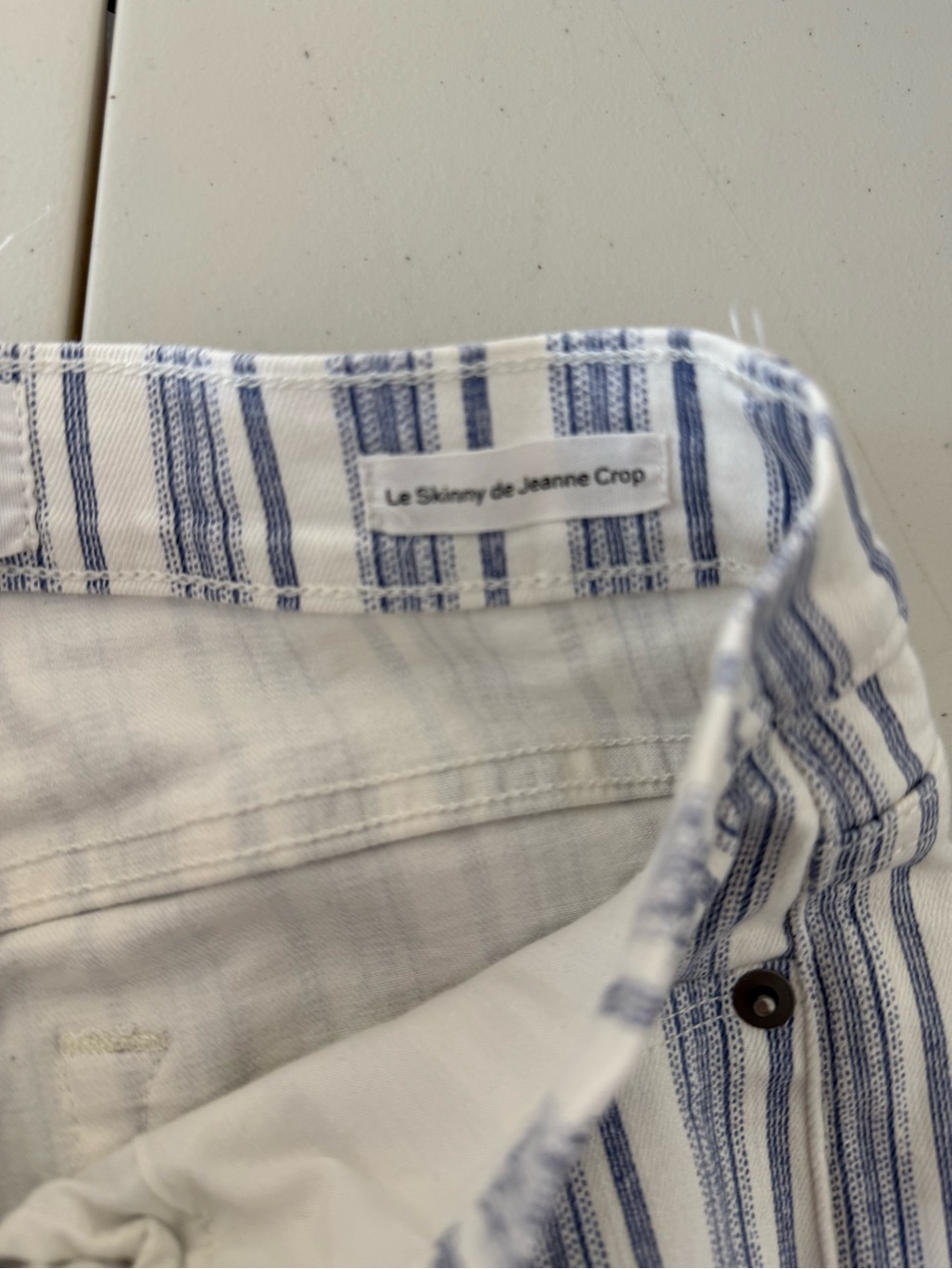 FRAME Le Skinny de Jeanne Crop Jeans 25 Blue White Stripe Raw Hem - Picture 9 of 13